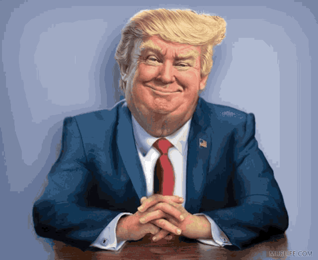 a cartoon of donald trump sitting at a desk