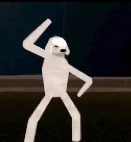 a cartoon character is standing in the dark and dancing .