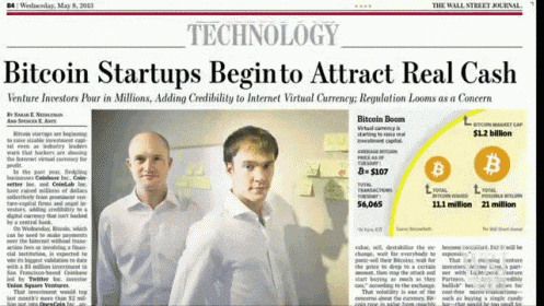 a newspaper article about bitcoin startups beginning to attract real cash