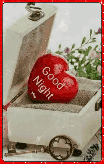 a red heart with the words " good night " on it