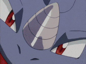 a close up of a cartoon rhino with a horn on its head