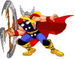 a pixel art of thor with a bow and arrow
