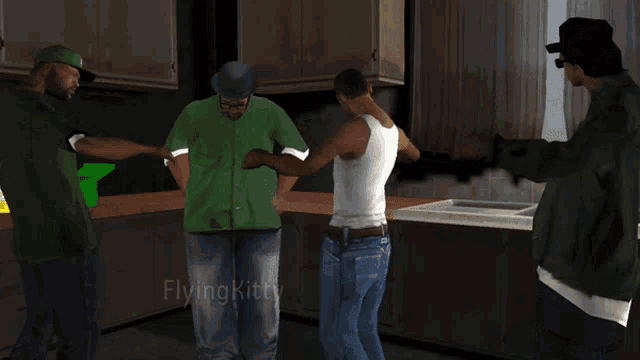 a group of men are walking in a video game with the caption " what are you "