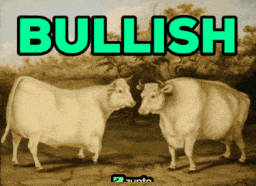 two bulls are standing next to each other and the word bullish is above them