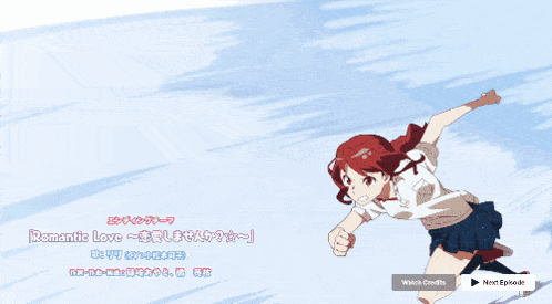 a cartoon of a girl with red hair and the words which credits next episode on the bottom