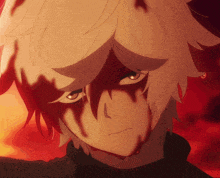 a close up of a person 's face with blood coming out of it