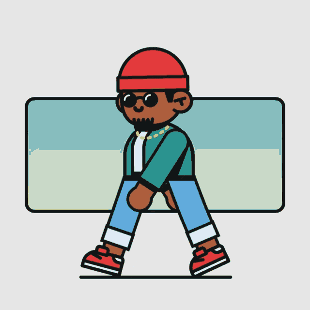 a cartoon illustration of a man wearing a red hat and sunglasses