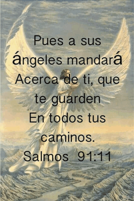 a picture of an angel with the words " pues a sus angeles mandara "