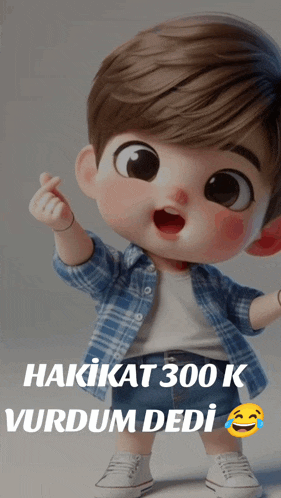 a picture of a little boy with the words hakikat 300 k vurdum dedi on the bottom