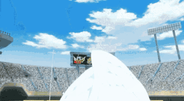 a large pile of snow is sitting in a stadium
