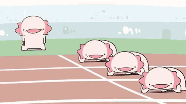 a cartoon of a group of axolotls laying on the ground