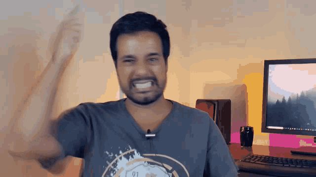 a man wearing a t-shirt that says 91 on it