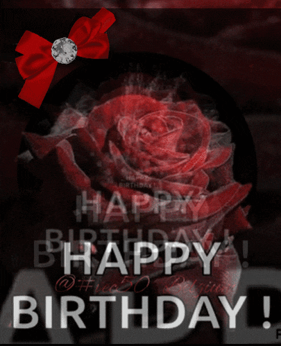 a happy birthday card with a red rose on it