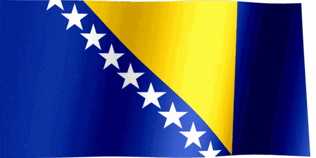 a blue and yellow flag with white stars on the diagonal
