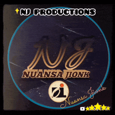 a logo for wj productions with a bearded man in the center