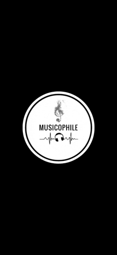 a black and white logo for musicophile with a heartbeat and headphones