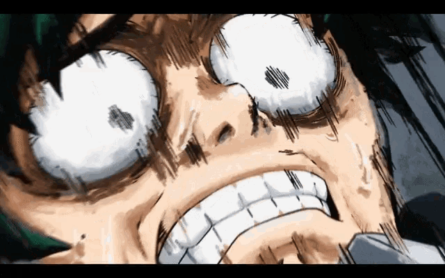 a close up of a cartoon character 's face with big eyes and teeth