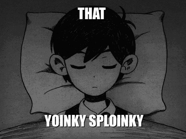 a black and white drawing of a boy with the words that yoinky sploinky below him