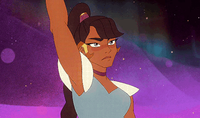 a cartoon of a woman with a ponytail and a choker