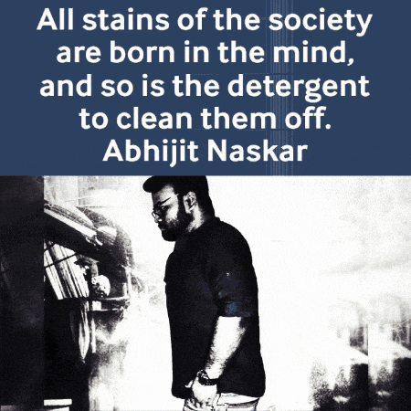 a black and white photo of a man with a quote from abhijit naskar above him
