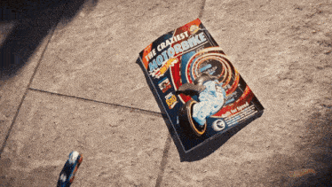 a book titled the craziest motorbike sits on a cement surface