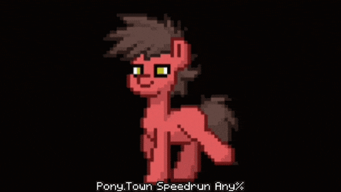 a pixel art of a red pony says pony town speedrun any