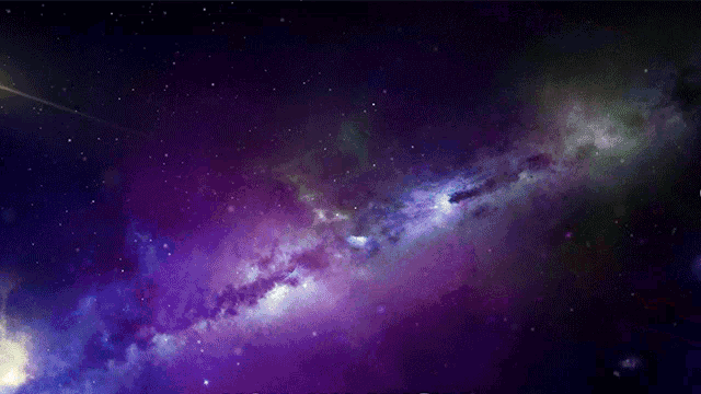 a purple and blue galaxy with a shooting star in the background