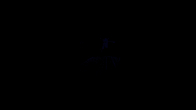 a dark room with a blue circle in the center