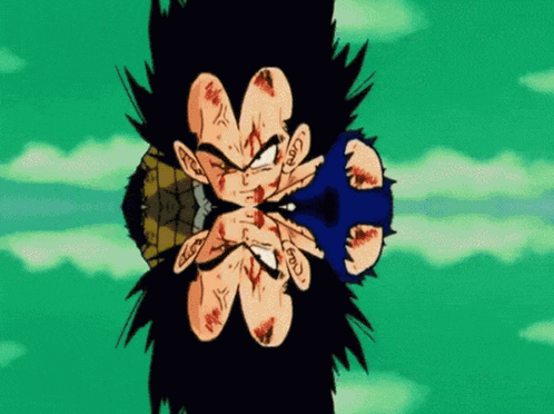 a cartoon of a person 's face with a green background and a few clouds