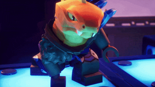 a cartoon character is standing in front of a blue light