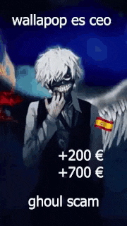 a picture of a man with a mask on his face and the words wallapop es ceo ghoul scam on the bottom