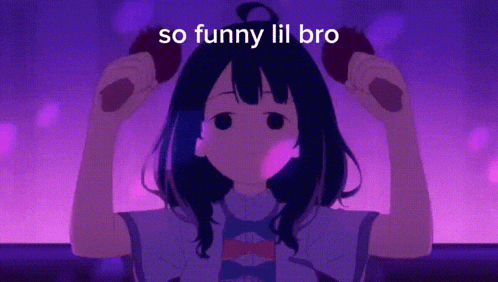 a cartoon girl with a purple background and the words so funny lil bro above her