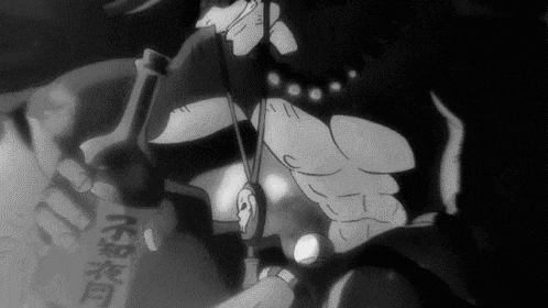 a black and white drawing of a person holding a sword in a dark room .