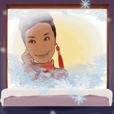a cartoon of a woman with a red tassel earrings