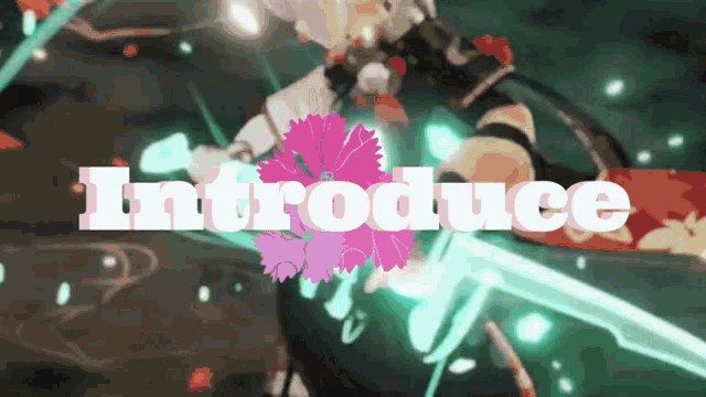 a video game character is holding a sword and the words introduce are above him