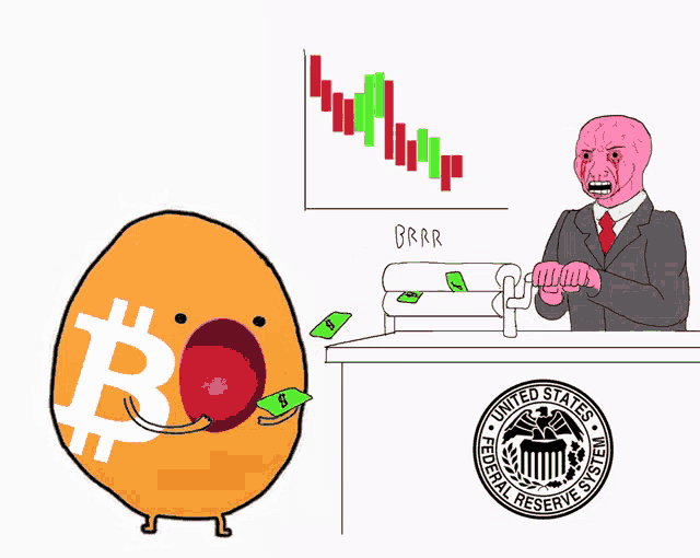 a cartoon of a man behind a podium with a united states federal reserve stamp