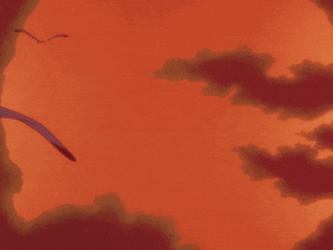 a painting of a sunset with a bird flying in the sky