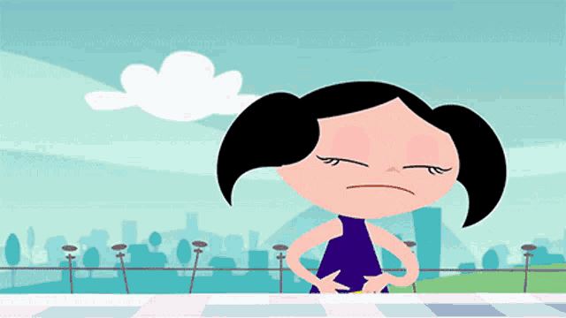 a cartoon of a girl with her eyes closed and a sad look on her face