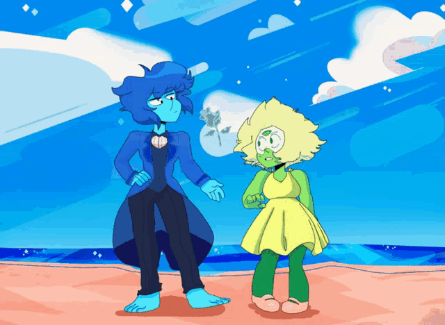 a couple of cartoon characters standing next to each other