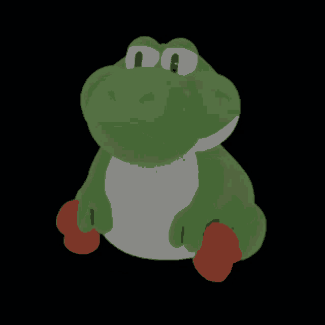 a green and white stuffed yoshi with orange legs
