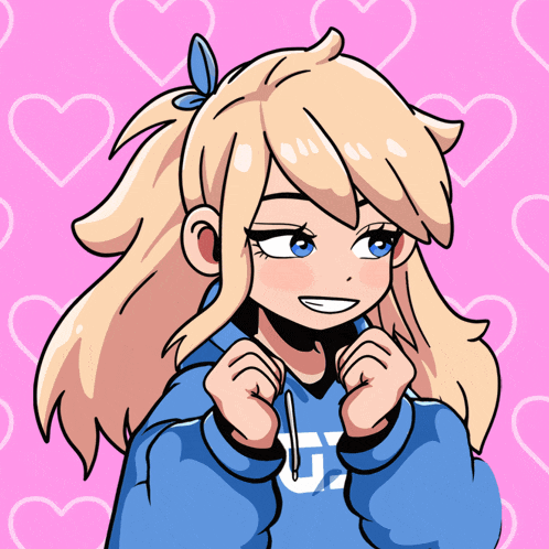 a drawing of a girl wearing a blue hoodie with the letter g on it