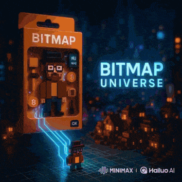 an advertisement for bitmap universe shows a cartoon character in a box