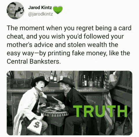 a tweet by jarod kitz shows two men sitting at a table with a bag of money