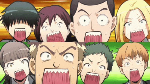 a group of people with their mouths wide open