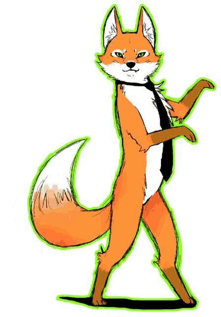 a cartoon drawing of a fox wearing a black tie