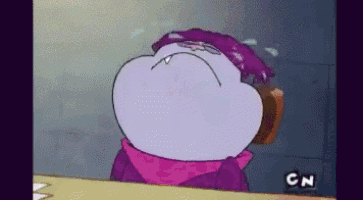 a cartoon character with a purple hat and a cn logo on the bottom