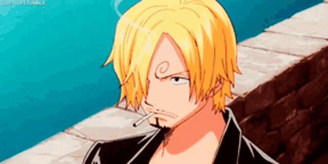 a man with blonde hair is smoking a cigarette .
