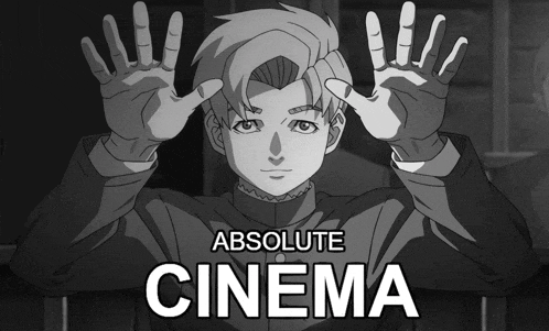 a poster for absolute cinema shows a man making a face