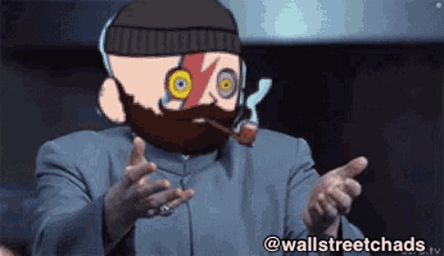 a cartoon of a man with a beard smoking a pipe with the hashtag wallstreetchads