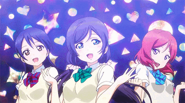 a group of anime girls are standing next to each other